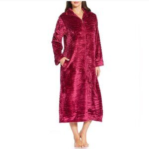 Miss Elaine Long Robe House Coat Soft Plush Size M Front Zip  Cozy and Comfy